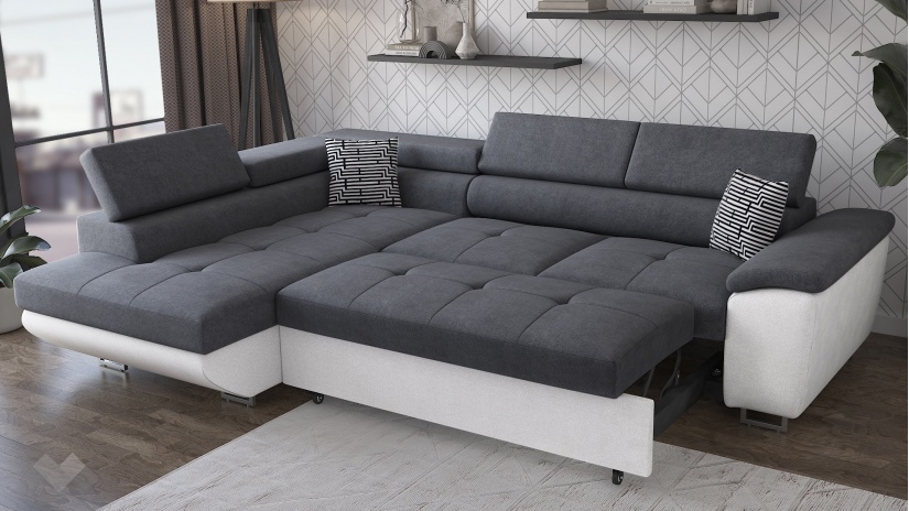 Ъглов диван Едуард с посока сив с бяло - изглед 4