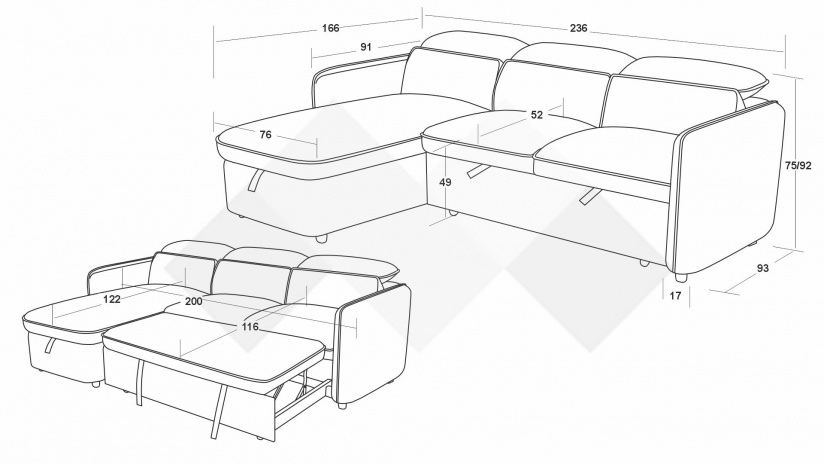 Ъглов диван Ерго универсален кафяв - изглед 10