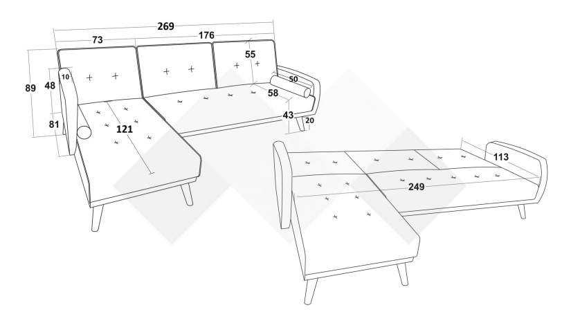 Ъглов диван Фин универсален ъгъл тъмно сив - изглед 14