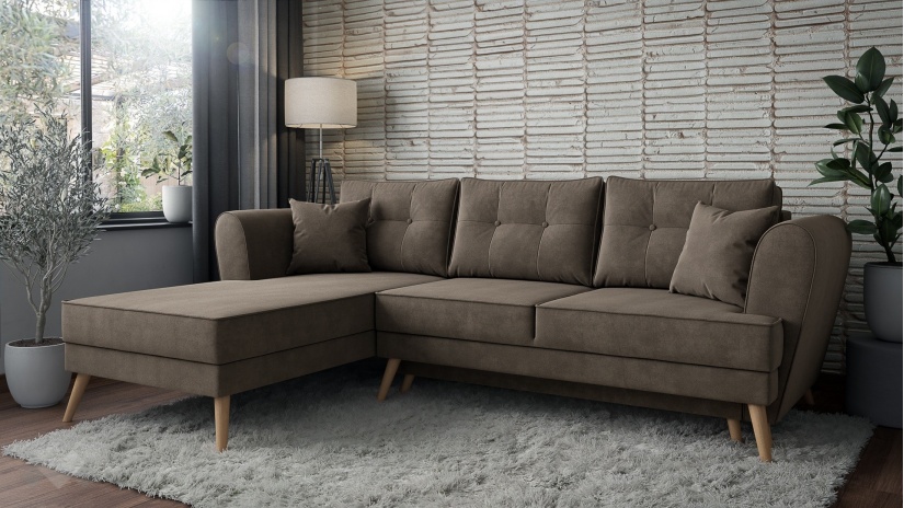 Ъглов диван Марлен с посока кафяв - изглед 1