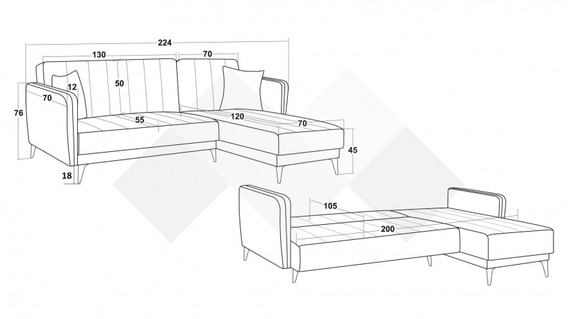 Ъглов диван Меларо универсален бордо - изглед 4