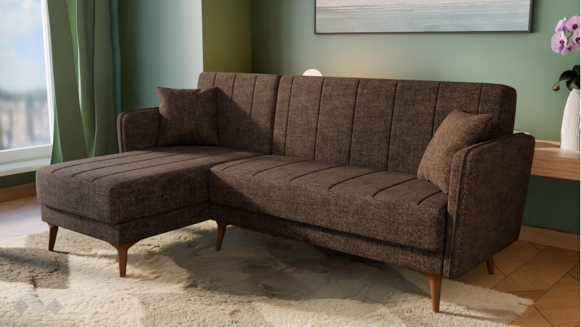 Ъглов диван Меларо универсален кафяв - изглед 1