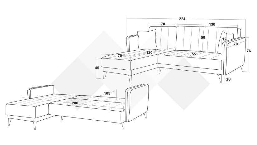 Ъглов диван Меларо универсален сив - изглед 5