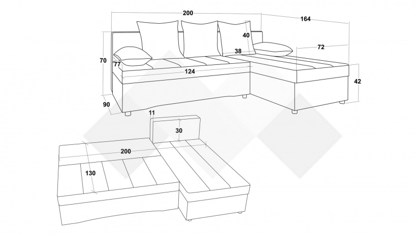 Ъглов диван Селин сив със светло сиво - изглед 11