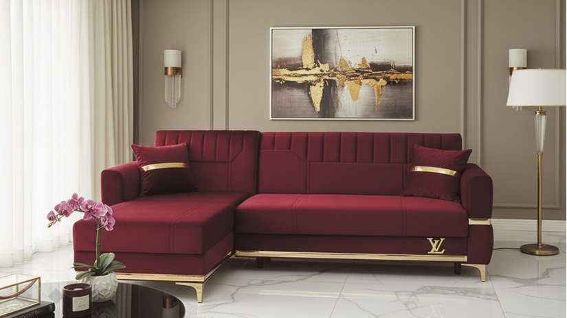 Ъглов диван Верино универсален ъгъл червен - изглед 2