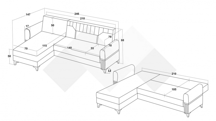 Ъглов диван Верино универсален ъгъл червен - изглед 6