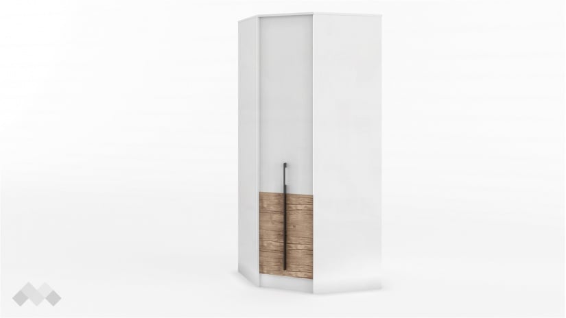 Гардероб Калифорния ъглов бяло с бяло гланц и антик - изглед 1