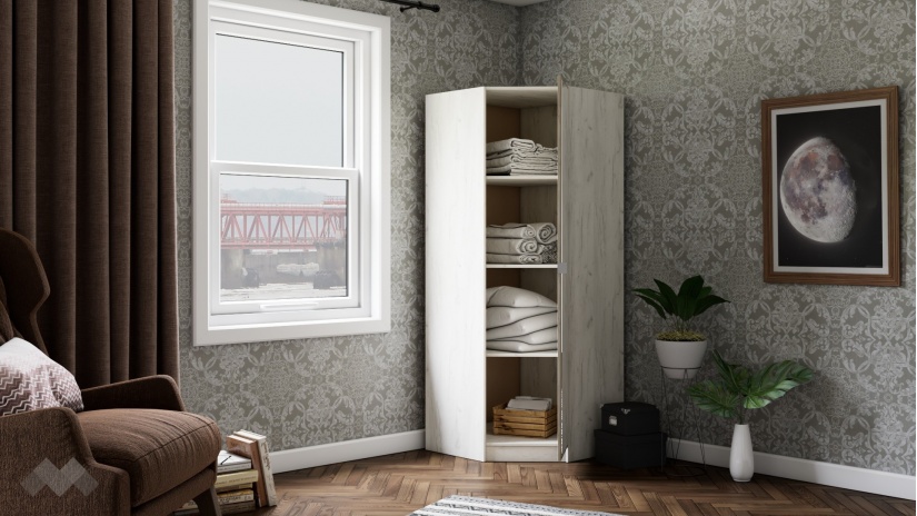 Гардероб Адам ъглови дъб крафт бял с дъб крафт сив - изглед 2 - МебелМаг Гардероб Адам ъглови дъб крафт бял с дъб крафт сив - изглед 2