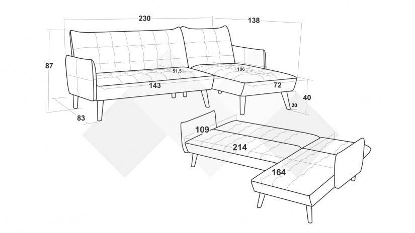 Ъглов диван Пауло универсален ъгъл син - изглед 7