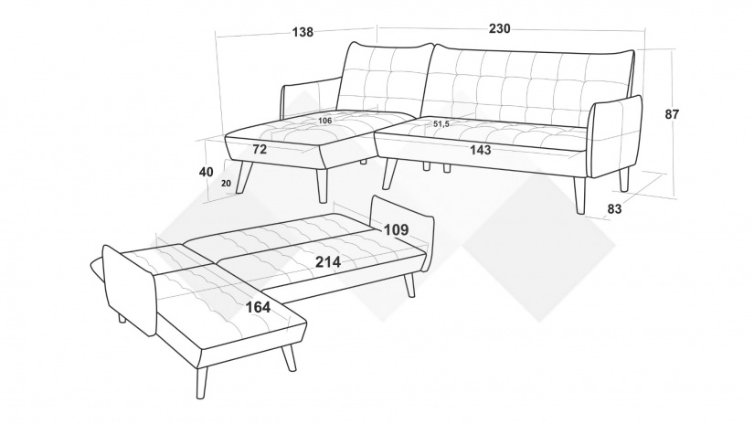 Ъглов диван Пауло универсален ъгъл син - изглед 8