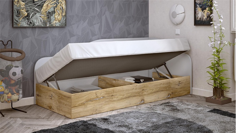 Ъглово легло 82/190 Селтик с включен матрак Бонел 82/190 келтски дъб със светло сиво - изглед 2