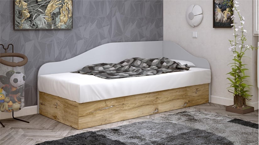 Ъглово легло 82/190 Селтик с включен матрак Бонел 82/190 келтски дъб със светло сиво - изглед 1