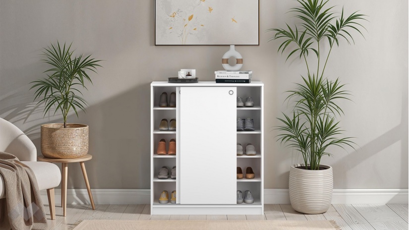 Шкаф за обувки Андре бяло гладко - изглед 2