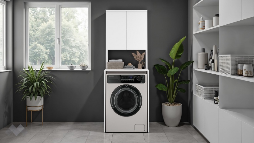 Шкаф за перална машина Тино бяло гладко - изглед 2